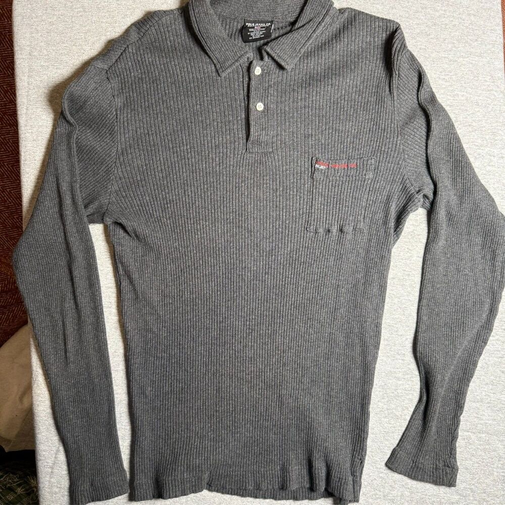 Vintage Black Label Polo Ralph Lauren Cotton Polo Sweater Men L Long Sleeve Gray